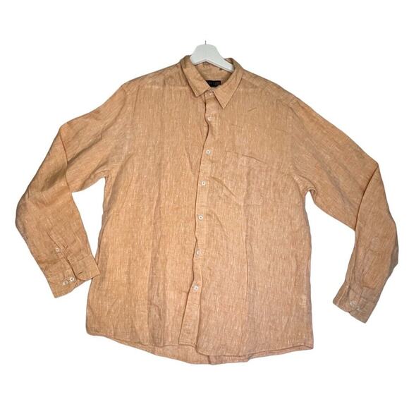 Cottonworld Mens Sz XL Peach 100% Linen Work Casual Cool Button Up Shirt - Picture 1 of 8